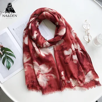 

Fashion viscose plain red scarf white flower printed with fringe Muslim hijab women shawl bandana wraps fast shipping 10pcs