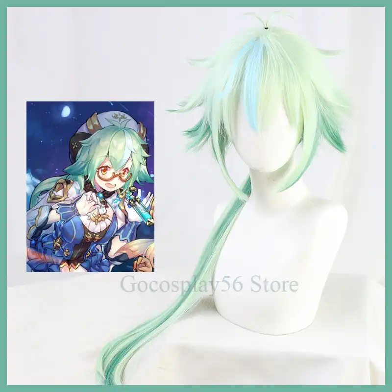 Genshin Impact Sucrose Wig Cosplay Long Straight Mixed Green Light Mint Heat Resistant Hair Women Halloween Role Play Ac Aliexpress
