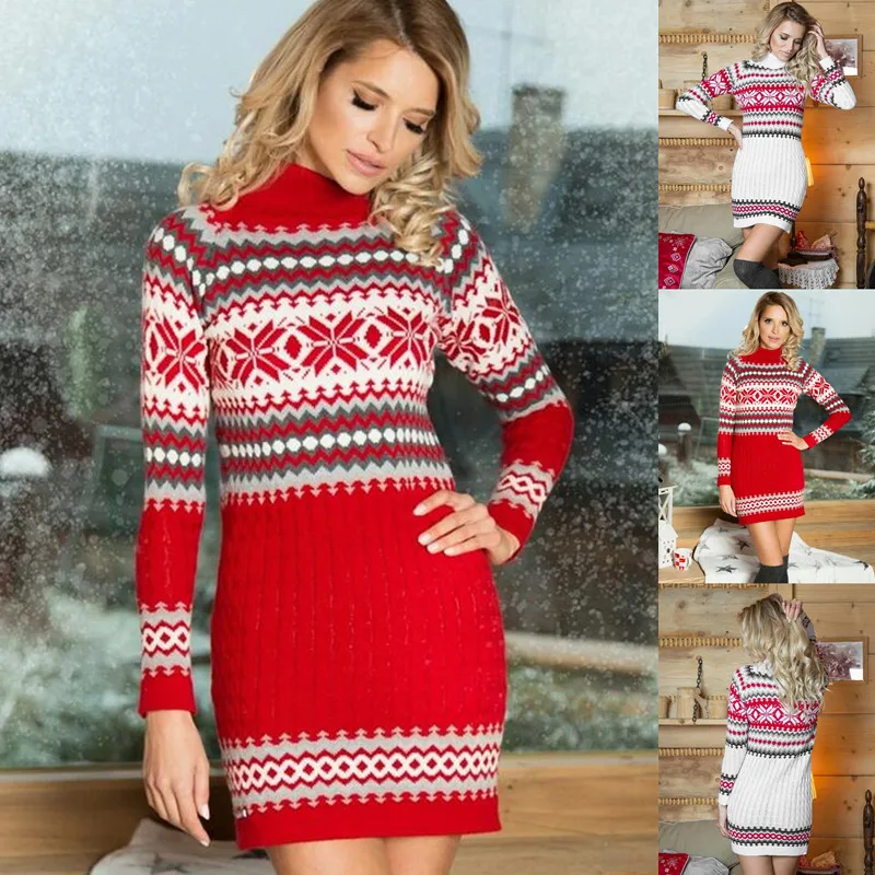 Knitted Bodycon Dress Christmas Print 