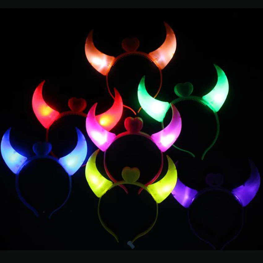 

LED Devil Horn Light Up Headband Flashing Horn Halloween&Christmas Party Decor Party Glitter Headwear Demon Horn Fluffy Plush