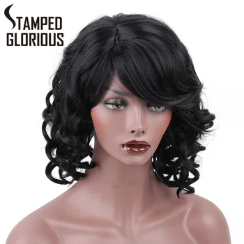 

Stamped Glorious Short Wavy Wig Black/Red/Brown Bob Wigs With Bangs Synthetic Wigs for Black Women High Temperature Fiber Hair