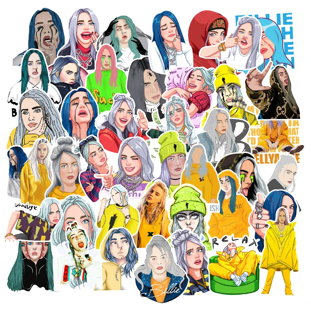 

53 PCS Billie Eilish Cartoon Stickers Waterproof Suitcase DIY Laptop Guitar Skateboard Toy Lovely Sticker VSCO GIRL Stickers
