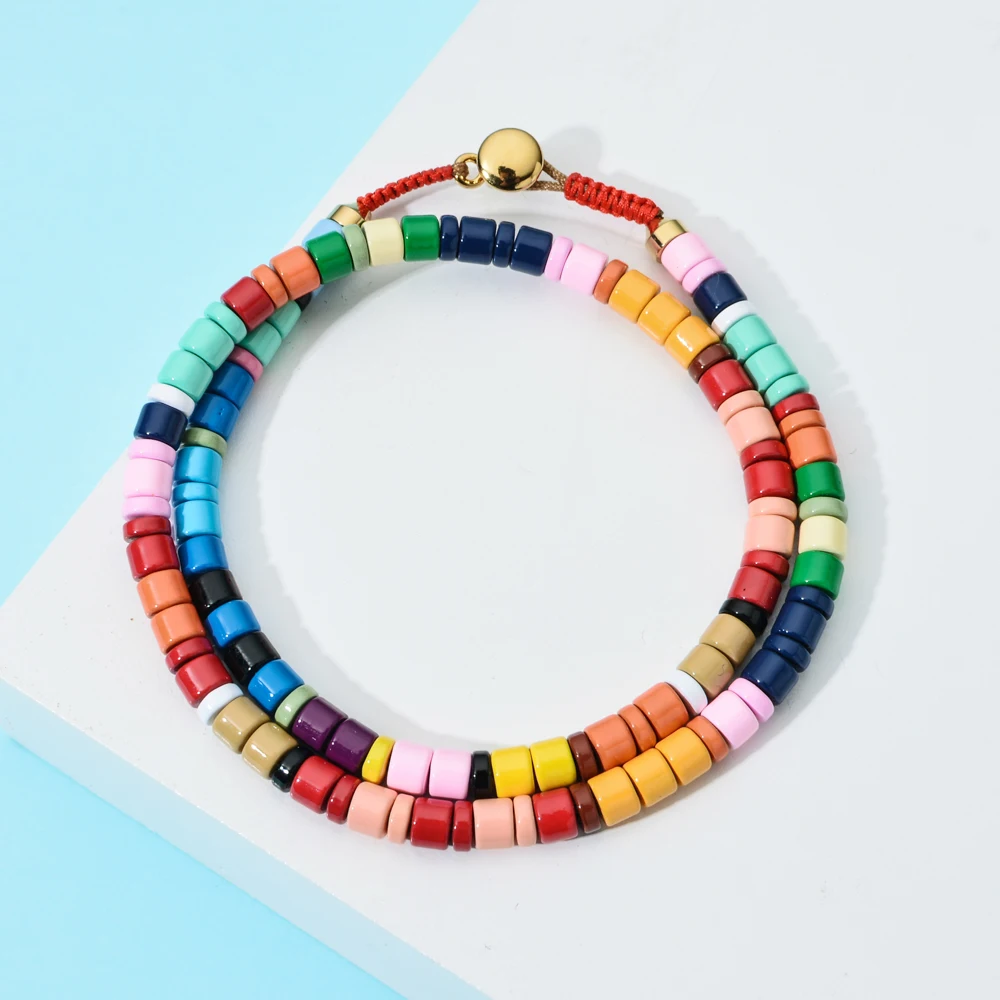 ZMZY Multicolor Enamel Tile Bracelet Elastic Rainbow Stackable Tile Beads Bracelet Girl Friend Gift Colorful Bracelets for Women - Image 5