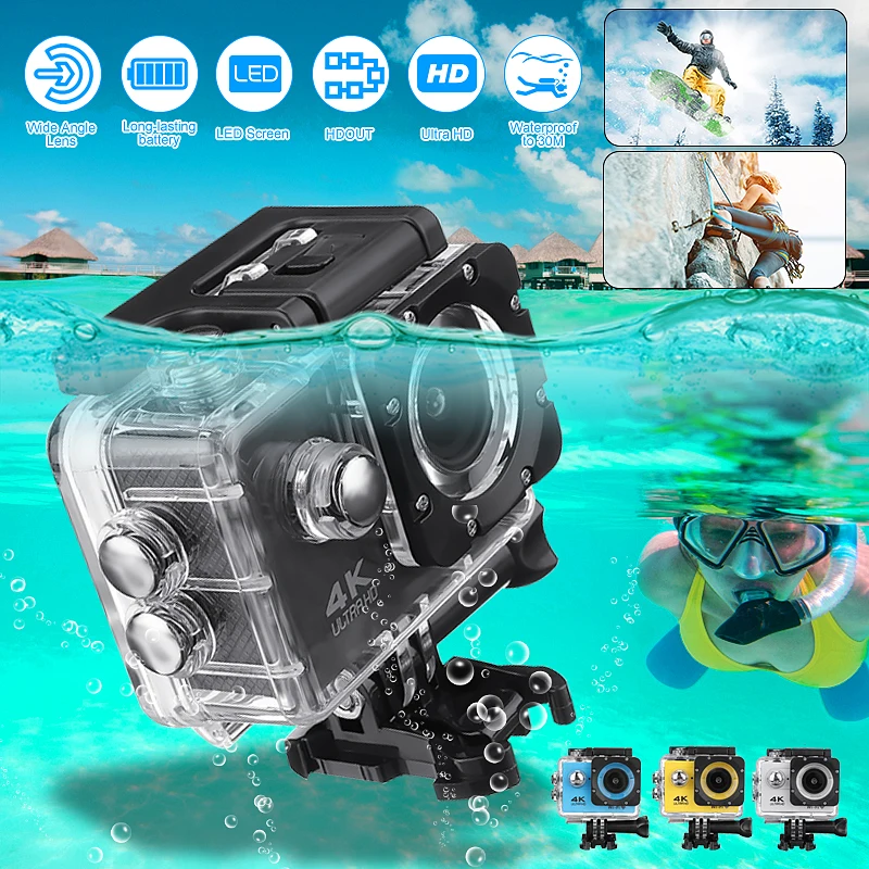 Экшн камера Водонепроницаемая 4K 1080P 2 0 LCD HD экран WiFi 30M 170D DVR подводная видеокамера