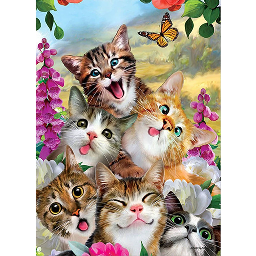 

Cat Full Display Square/Round Cartoon Animal Flower 5D Diamond Painting Diamond Embroidery Diamond Mosaic Home Decor Needlework