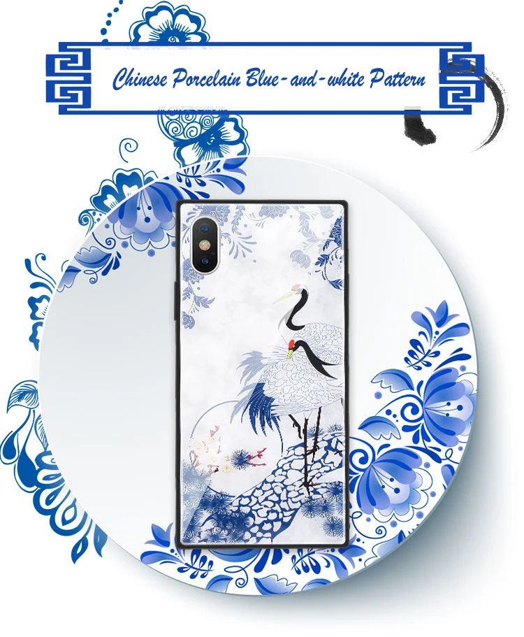 Чехол из закаленного стекла для iPhone 12 Mini 11 Pro Max XS XR X 8 7 Plus SE 2020 с китайским сине