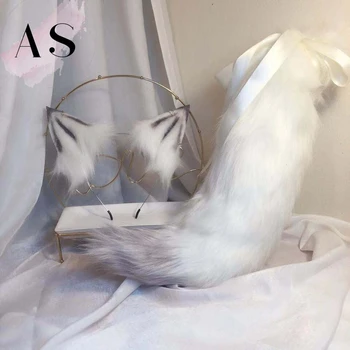 

New Hand-Made White Wolf Artificial Beast Ear KC Beast Tail Wolf Ear Cat Ear Fox Ear Headband Cosuka