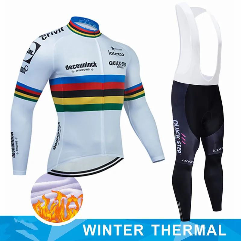 Deceuninck быстрый шаг зимний флис Велоспорт Джерси комплект горный велосипед одежда