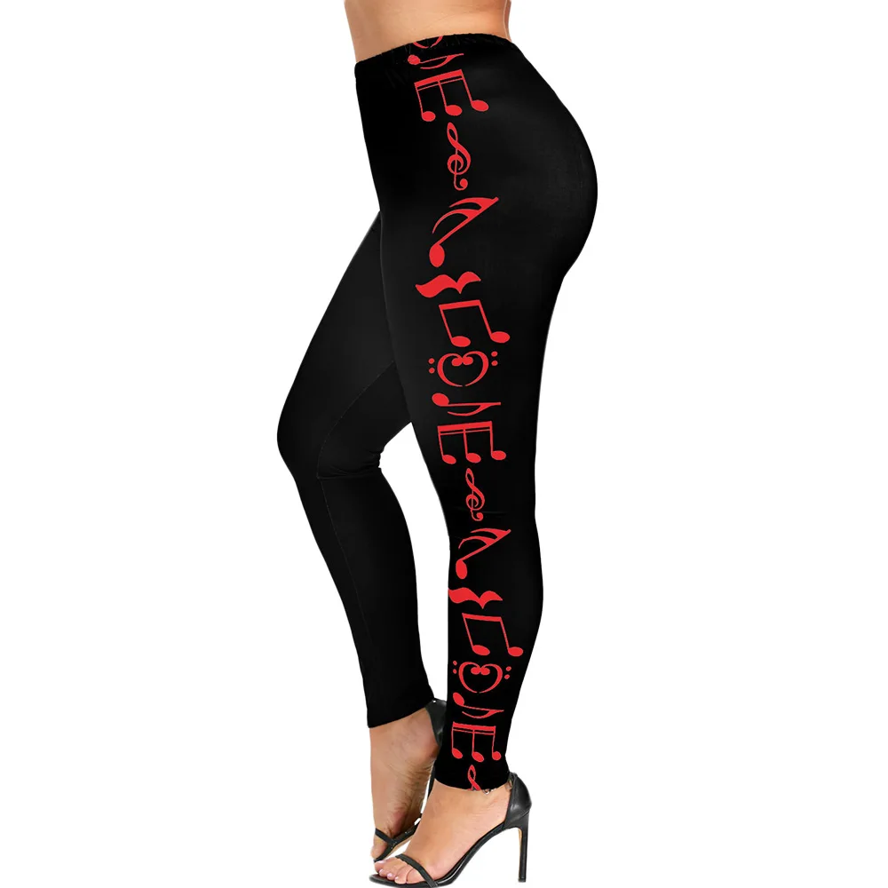 ROSEGAL плюс размер 5XL монохромные музыкальные нотки печати леггинсы для женщин Высокая талия черные обтягивающие капри спортивные Леггинсы узкие брюки