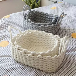 Weave Desktop Storage Basket Cat Ear Cotton Thread Hand-woven Storage Basket Student Storage Basket Bedside Storage