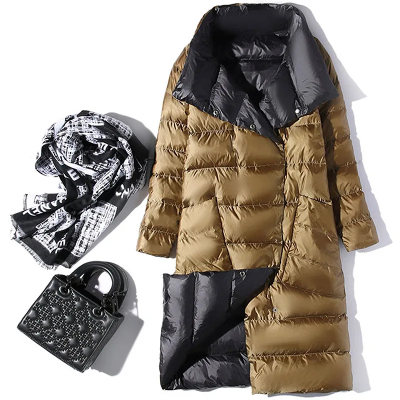 

Double Sided Down Jacket Women Coat Female Two Side Wear Long Jacket Turtleneck White Duck Down Women Jacket Coat Warm Parkas