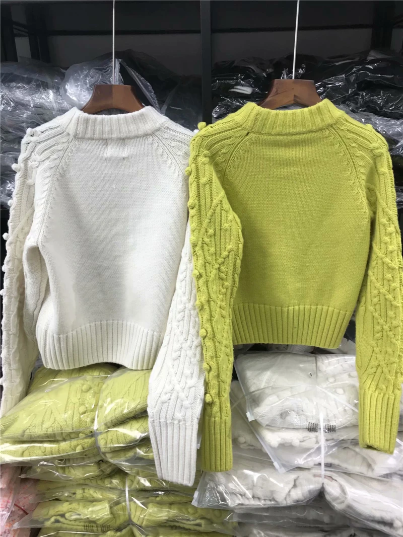 LUNDUNSHIJIA новые весенние осенние белые шерстяные свитера женские Модные свободные желтые короткие пуловеры Топы