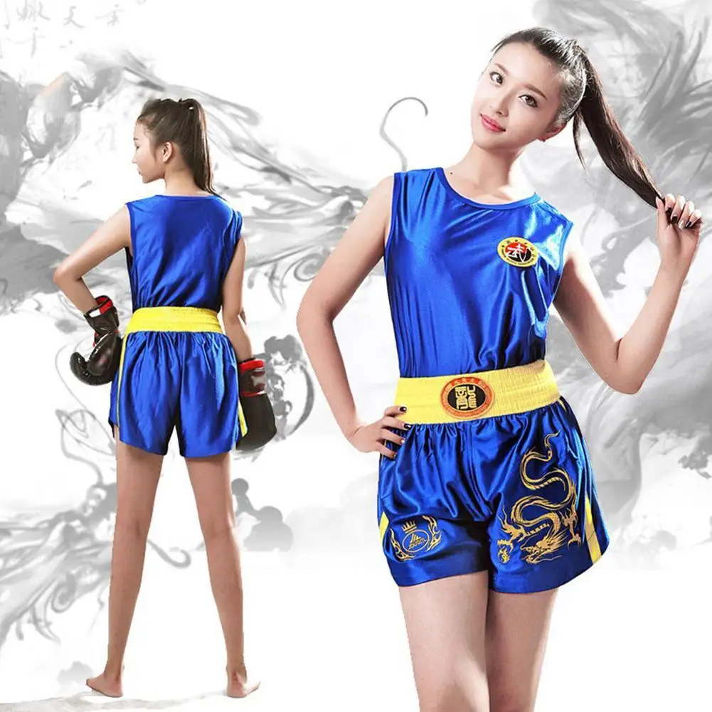 Dragon Pattern Taekwondo Boxing Muay Thai Unisex Sleeveless Top Shorts Set