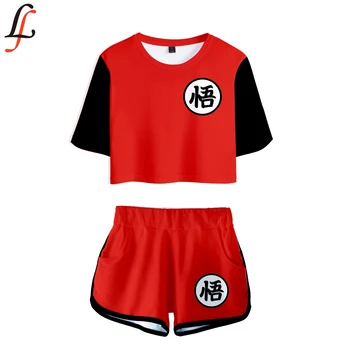 

Dragon Ball Two Piece Set Sexy Short Top and Middle Waist Shorts Kimetsu No Yaiba Lady Fitness Summer Fashion Sport Tracksuits