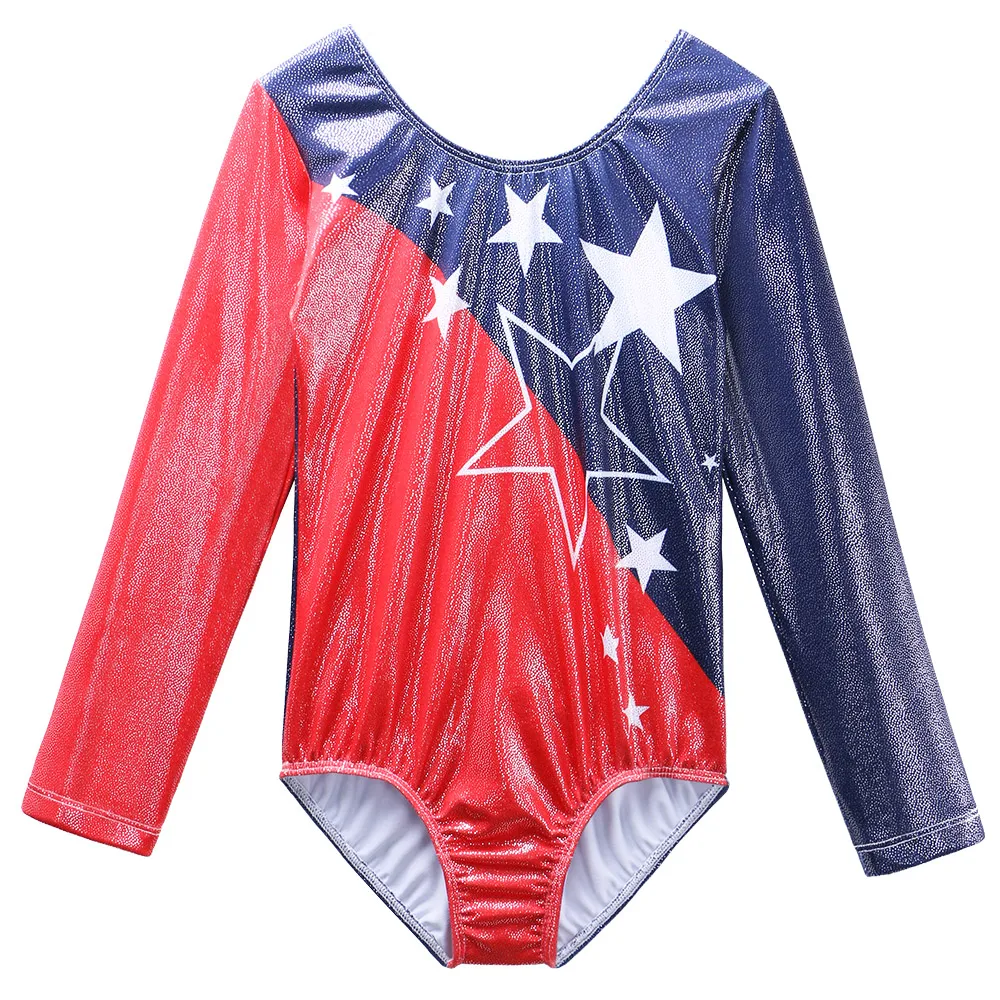 BAOHULU Long Sleeve Girls Gymnastics Leotard Sparkle Children Ballet Leotard Dance Costume for 3-12 Years Kids Dance Wear