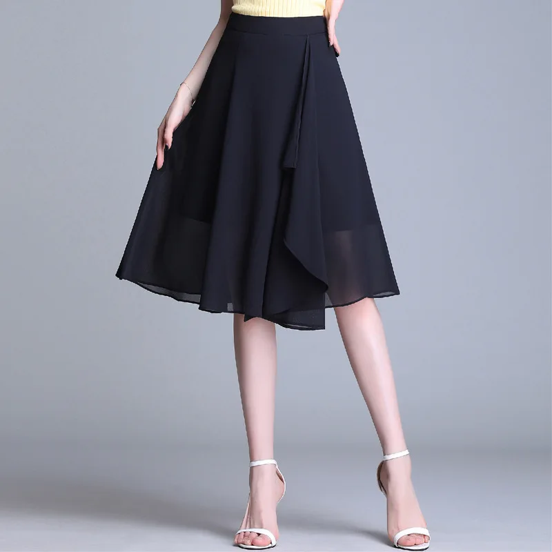

Summer Flounced Irregular Mid-length A- line Skirt Women's 2019 New Style Solid Color Chiffon Half-length Short Skirt