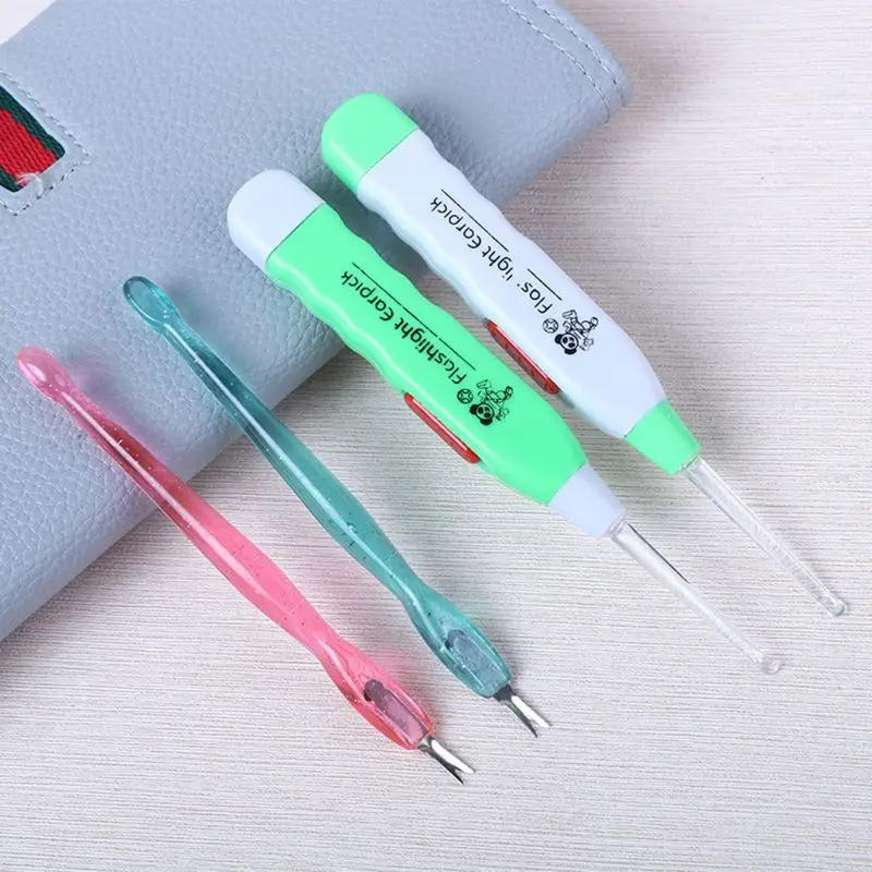 

2Pcs/Set LED Ear Pick Ear Wax Remover Cleaner + Dead Skin Fork Trimmer Cuticle Pusher Pedicure Manicure Tool X5XC