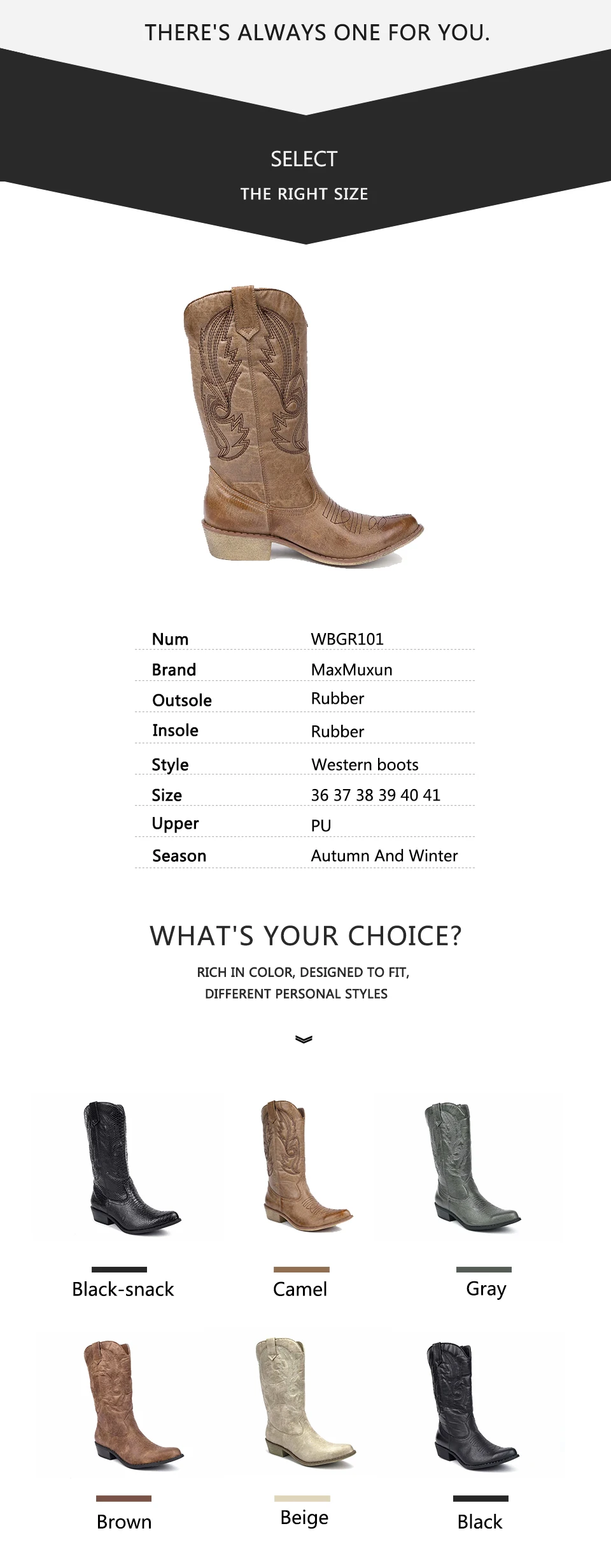 Maxmuxun Knee High Western Cowboy Boots National Retro Style in The Tube Pointed Square Root Totem Sewing Thread Women's Shoes