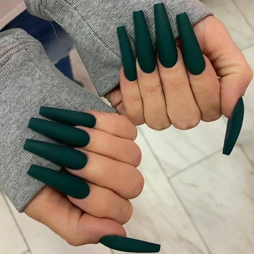 Uñas postizas de bailarina, 24 piezas, uñas postizas de color verde mate,  cubierta completa usable, ataúd francés, con pegamento - AliExpress Belleza  y salud