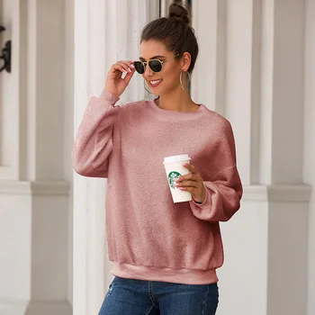 

Allyzozo Women Autumn Winter Warm Velet O neck Hoodies Streetwear Casual Long Sleeve Solid Tops Sweatshirts Clothing