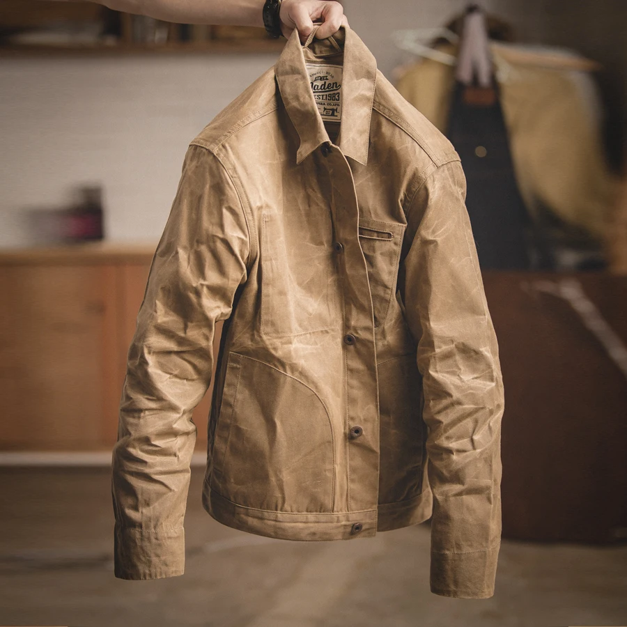  MADEN Men's Waxed Canvas Cotton Jacket Military Light Spring Work Jacket Khaki