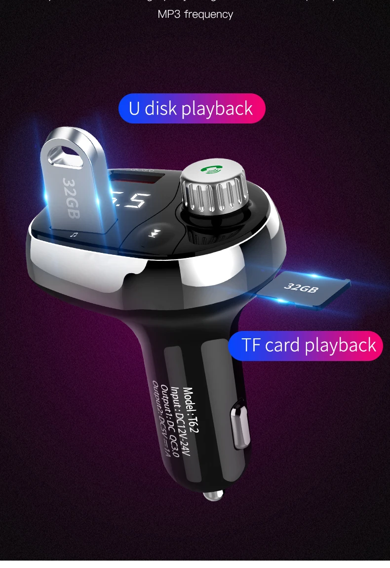 

Car Charger with FM Transmitter Bluetooth 5.0 Receiver Audio MP3 Player TF Card U-disk Car Kit Dual USB Car Phone Fast Charger