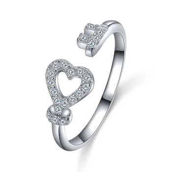 

Wholesale Ring Fashionable Sweet Hand Jewelry S925 Sterling Silver Zircon Simple Personality Heart Lock Key Ring Opening Female