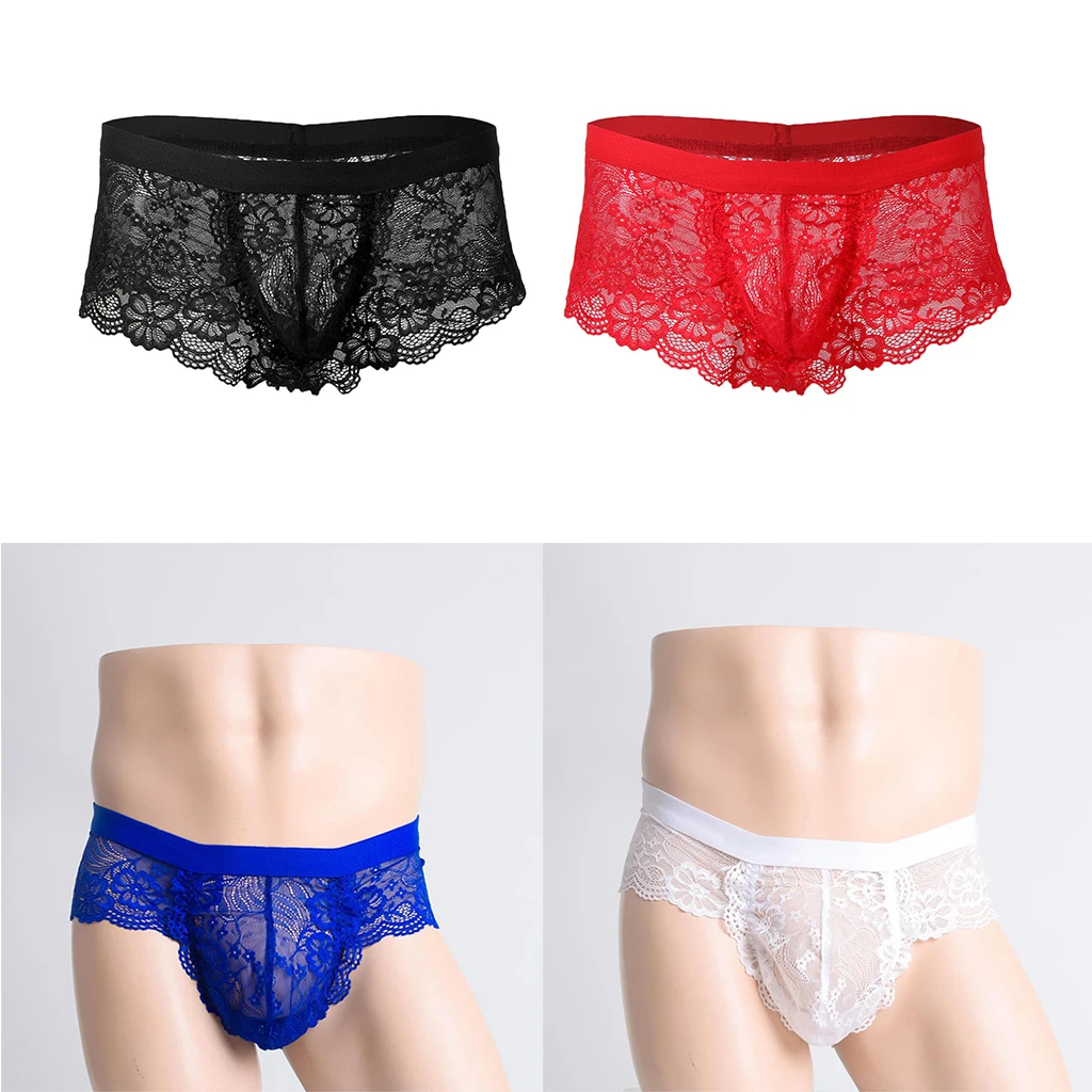 Men's Sheer Floral Lace Panties Low Rise Briefs Underwear Lingerie