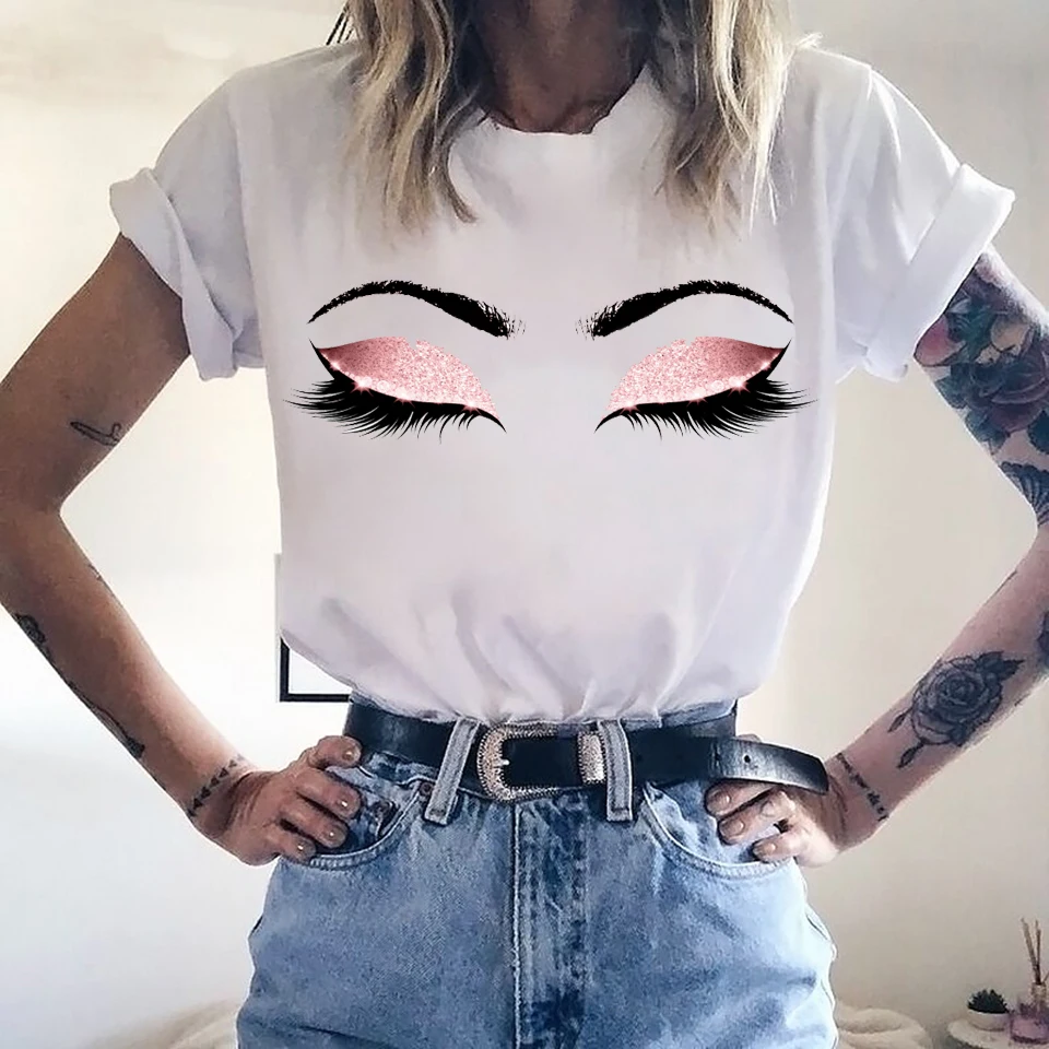 Princess Makeup Art Pink Eyelashes Print vogue t shirt women Kawaii tumblr tshirt streetwear hipster summer top woman clothes