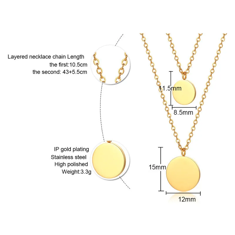 ZORCVENS New Brand Gold Color Double Layered Coin Pendant Necklace Stainless Steel Women Jewelry