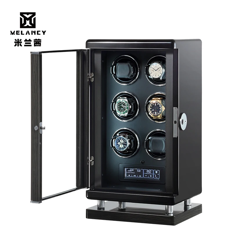 6 Watches Winder Black Wood Auto Self Wind Mechanical Men Watch Storage Fingerprint Plug Holder Touch Screen Cabinet Case | Наручные часы