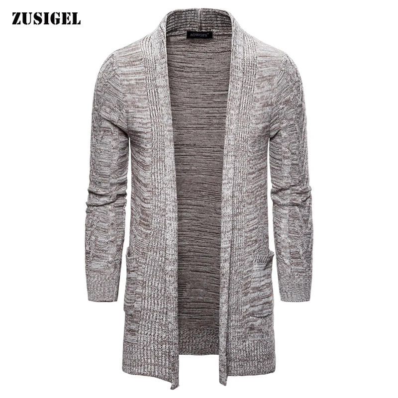 ZUSIGEL новый осенне-зимний однотонный шерстяной длинный кардиган для мужчин s