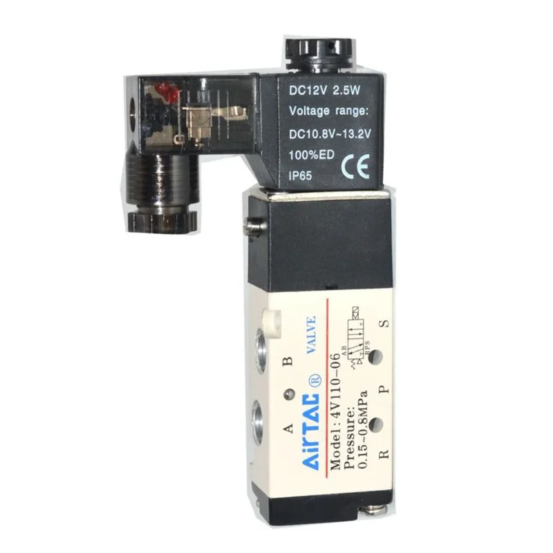 1pc DC12V 4V110-06 Solenoid Valve 5 Ports 2 Positions Durable For Air Cylinder
