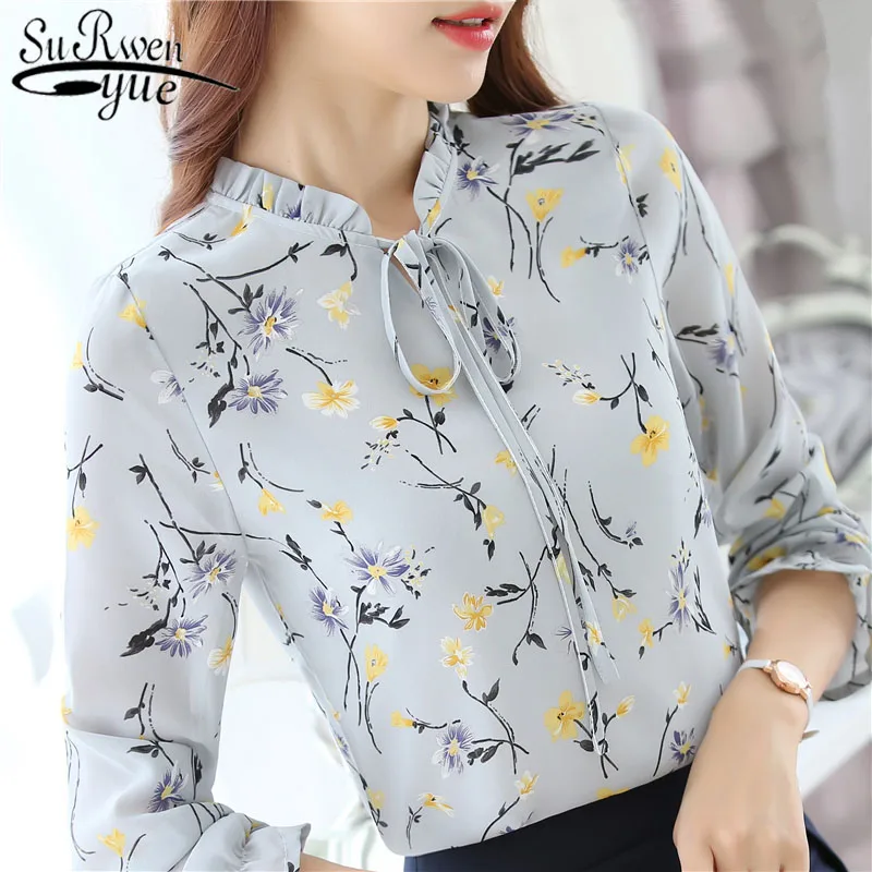 long sleeve print chiffon women blouse shirt Fashion women blouses 2020 blusas feminine blouses OL blouse women tops Z0001 40