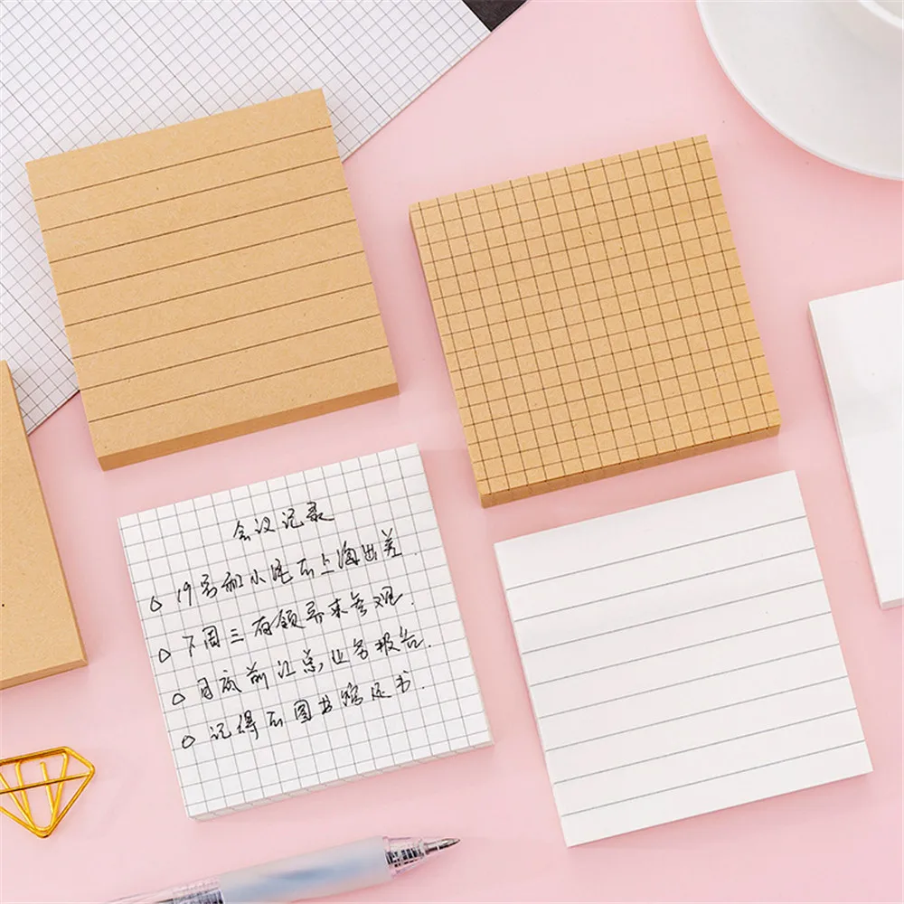 

1pc 80 Sheets Kraft Paper Blank Horizontal Grid Memo Pads Simple Sticky Notesmessage Note Stationery Memo School Office Suppies