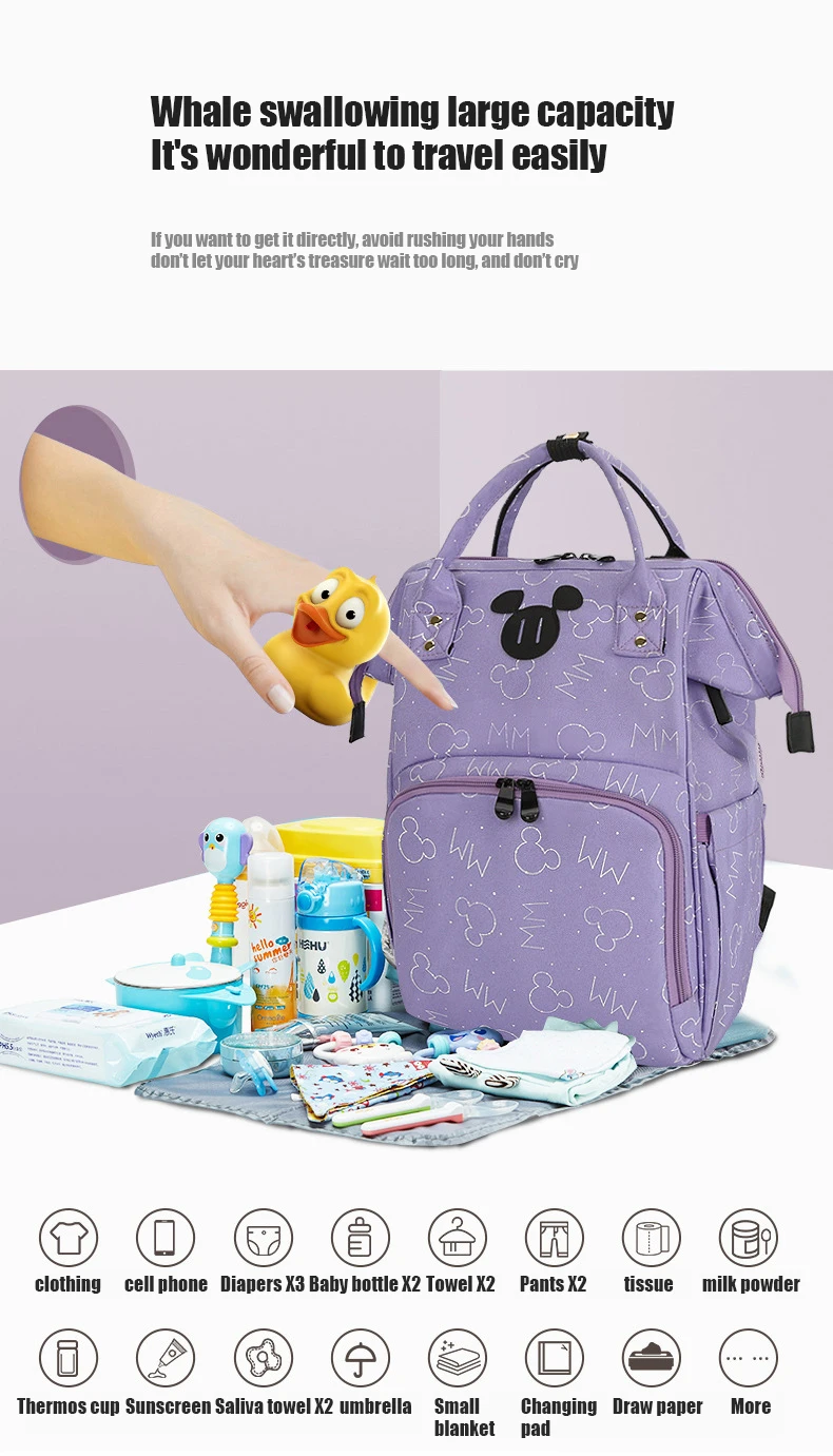 Disney Mickey Mouse Large Capacity Travel Nursing Baby Diaper Bags