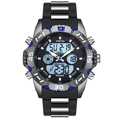 Stryve 8011 Relojes брендовые водонепроницаемые военные спортивные часы мужские Цифровые кварцевые часы из нержавеющей стали с двойным дисплеем montre homme - Цвет: plastic black blue