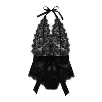 

Bandage Bodysuit For Women Eyelash Floral Lace Tie Front Teddy Bodysuit Backless Jumpsuit Lingerie Gorge Sexy #YL5