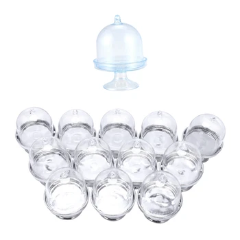 

24 Pcs Mini Cake Stand Cupcake Box Wedding Party Plastic Candy Box, 12 Pcs Blue & 12 Pcs Silver