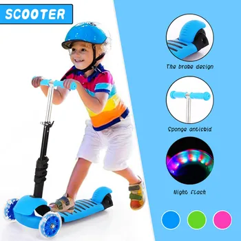 

Children's Adjustable Height and Three Wheel Scooter with LED Light Suitable ages 3-6 Outdoors child Toy Car Balance car Jul3