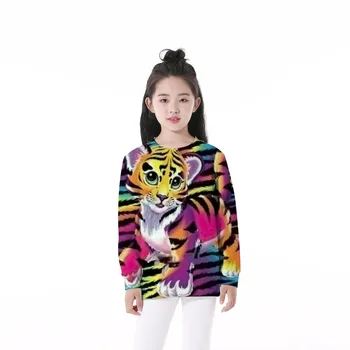 

New Kids Clothes Long Sleeve Round Neck Boys Girls Sweatshirt 3D Cute Little Tiger Digital Pattern Casual Baby Home Service