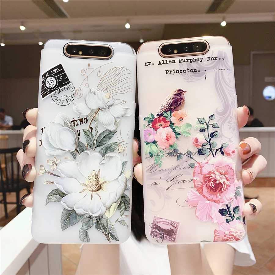3D Матовый чехол с тиснеными цветами для телефона Samsung Galaxy Note10 S10 S9 S8 Plus A9 A90 A80 A70 A60 A50