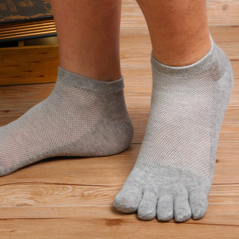 

Men New Thin Section Mesh Finger Socks Sport Sweat-absorbent Breathable Toe Boat Socks Patchwork Ankle Cotton Casual White Black