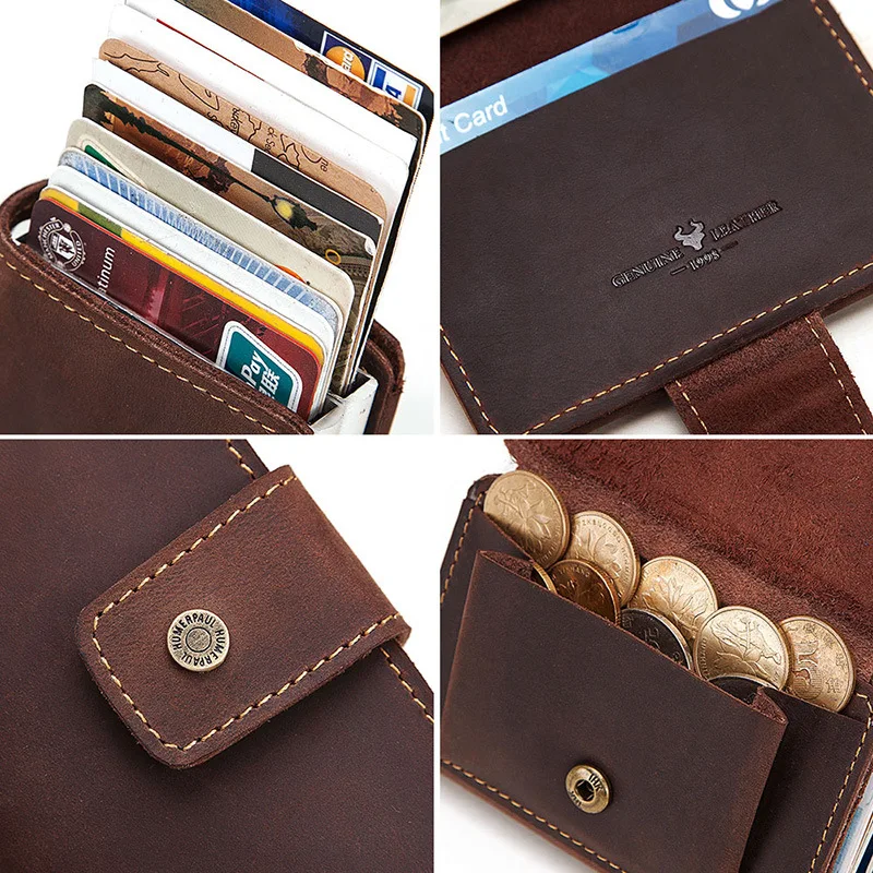 KUBUG Men Genuine Leather Card Holders Automatic Blocking Aluminium Bank Card Wallets Rfid Business ID Card Case Male Coin Purse