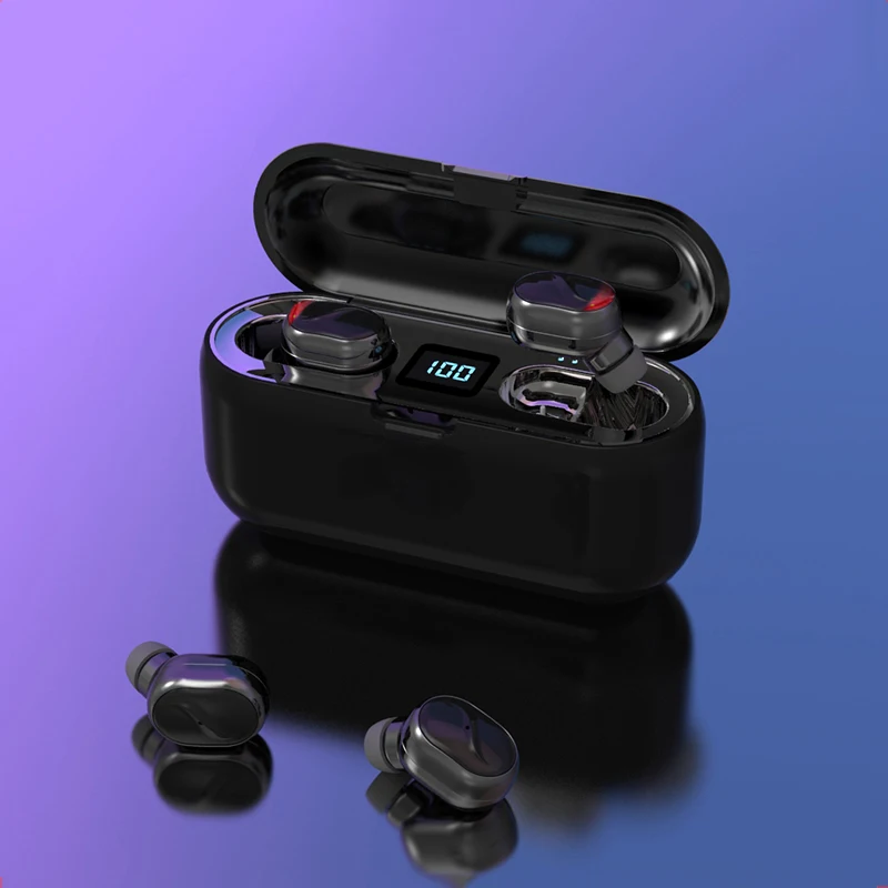 Черный TWS M18A Bluetooth 5,0 наушники 8D стерео настоящие беспроводные наушники светодиодный цифровой дисплей шумоподавляющая гарнитура для игр - Цвет: Черный
