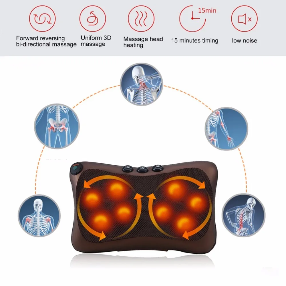 Горячий массажер для шеи, автомобильный домашний массаж шиацу, расслабление шеи, спины, талии, тела, электрический массаж, глубокое разминание, подушка, Новинка