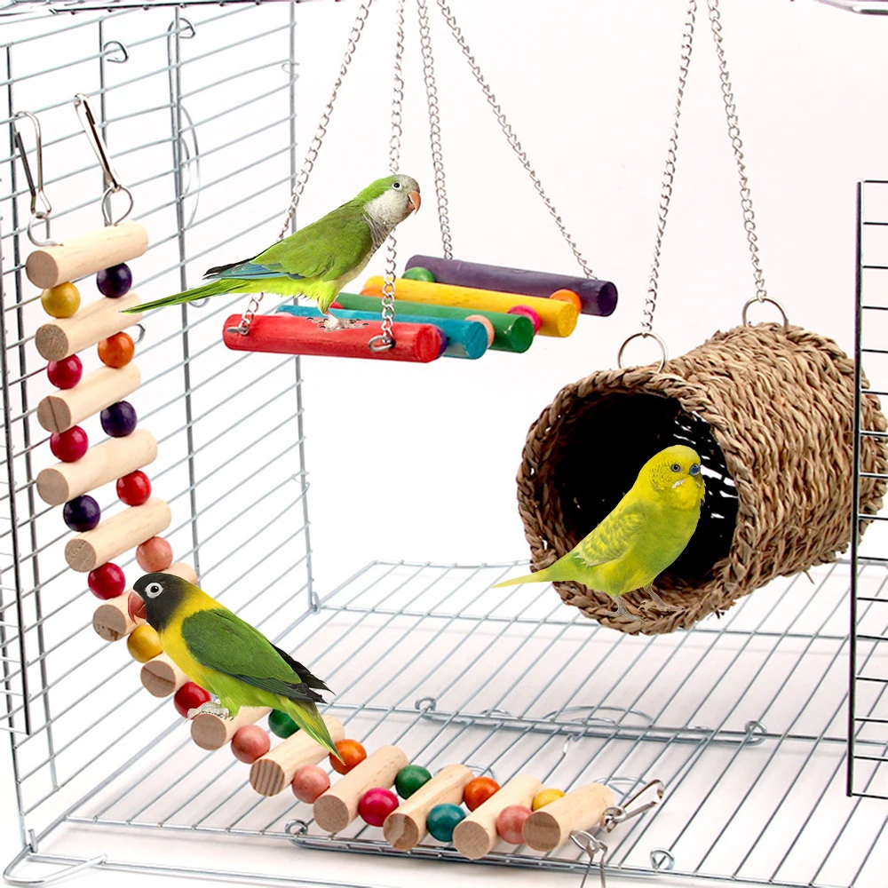 Parrots Birds Cages Toy Kit Hamster Hammock Hamsters Swings Ladder Tunnels for Squirrel Small Animals 3pcs | Дом и сад