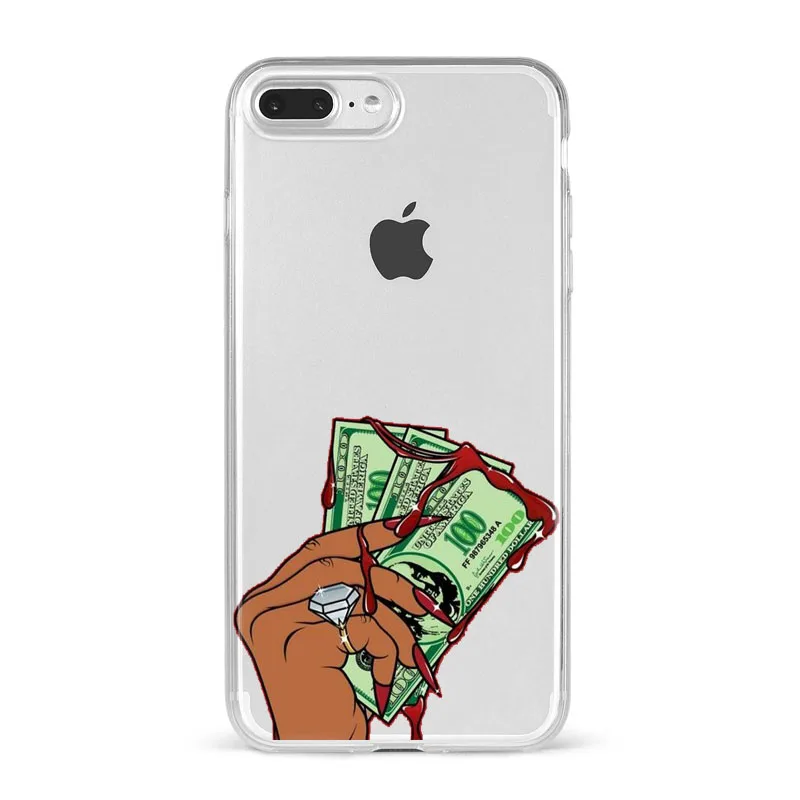 MAKE MONEY Not Friends Kash афро черная девушка Fundas чехол для iPhone X XR XS Max 8 7 6s Plus прозрачный силиконовый чехол с бантом - Цвет: TPU