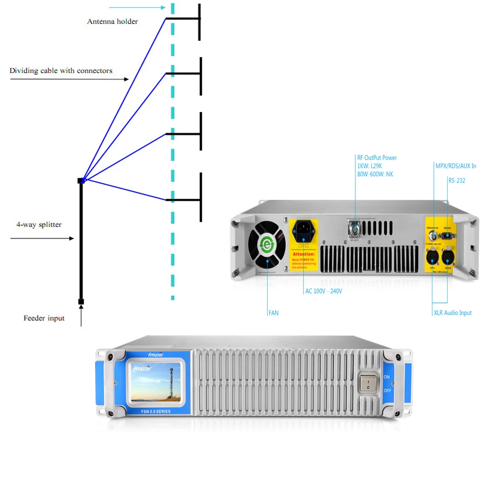FMT5.0 500w 600w FM Broadcast Radio Transmitter + four bay DV2 dipole  antenna + 30 meters cable with connectors|dipole antenna|broadcast radiofm  broadcast - AliExpress