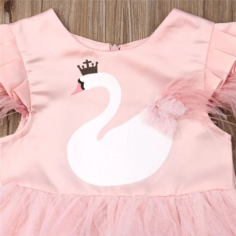 Новинка года; одежда для маленьких девочек милое платье с принтом лебедя праздничное платье-пачка принцессы с кисточками шифоновое платье